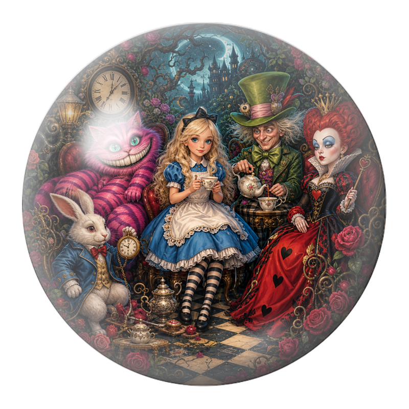 Cabochon en Verre Illustré Goûter Royal d’Alice au Château Sombre 12 à 25mm