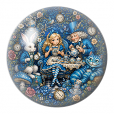 Cabochon en Verre Illustré Goûter Bleu d’Alice et ses Compagnons 12 à 25mm pour la Création de Bijoux Fantaisie - DIY