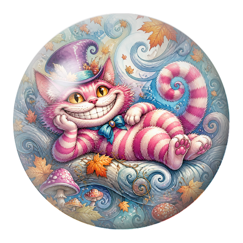 Cabochon en Verre Illustré Chat du Cheshire Rose en Automne 12 à 25mm