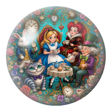 Cabochon en Verre Illustré Goûter Fleuri d’Alice et la Reine de Cœur 12 à 25mm pour la Création de Bijoux Fantaisie - DIY