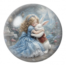 Cabochon en Verre Illustré Alice Enlaçant le Lapin Blanc Endormi 12 à 25mm pour la Création de Bijoux Fantaisie - DIY