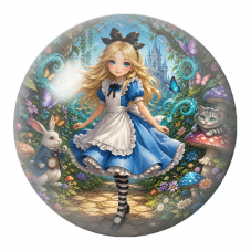 Cabochon en Verre Illustré Alice sur le Sentier du Lapin et du Chat 12 à 25mm pour la Création de Bijoux Fantaisie - DIY