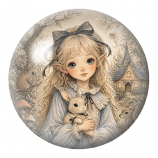 Cabochon en Verre Illustré Alice Fée au Lapin dans la Forêt 12 à 25mm pour la Création de Bijoux Fantaisie - DIY