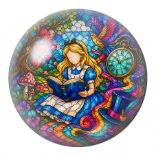 Cabochon en Verre Illustré Alice Lisant en Vitrail Coloré 12 à 25mm pour la Création de Bijoux Fantaisie - DIY