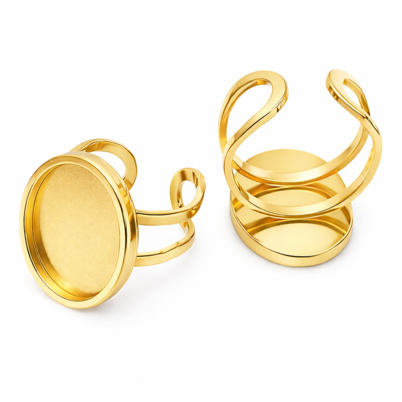 Support Bague Ajustable Doré en Acier Inoxydable pour Cabochon 13x18mm