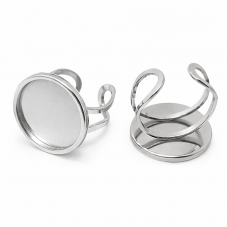 Support Bague Ajustable Argenté en Acier Inoxydable pour Cabochon 18mm pour la Création de Bijoux Fantaisie - DIY