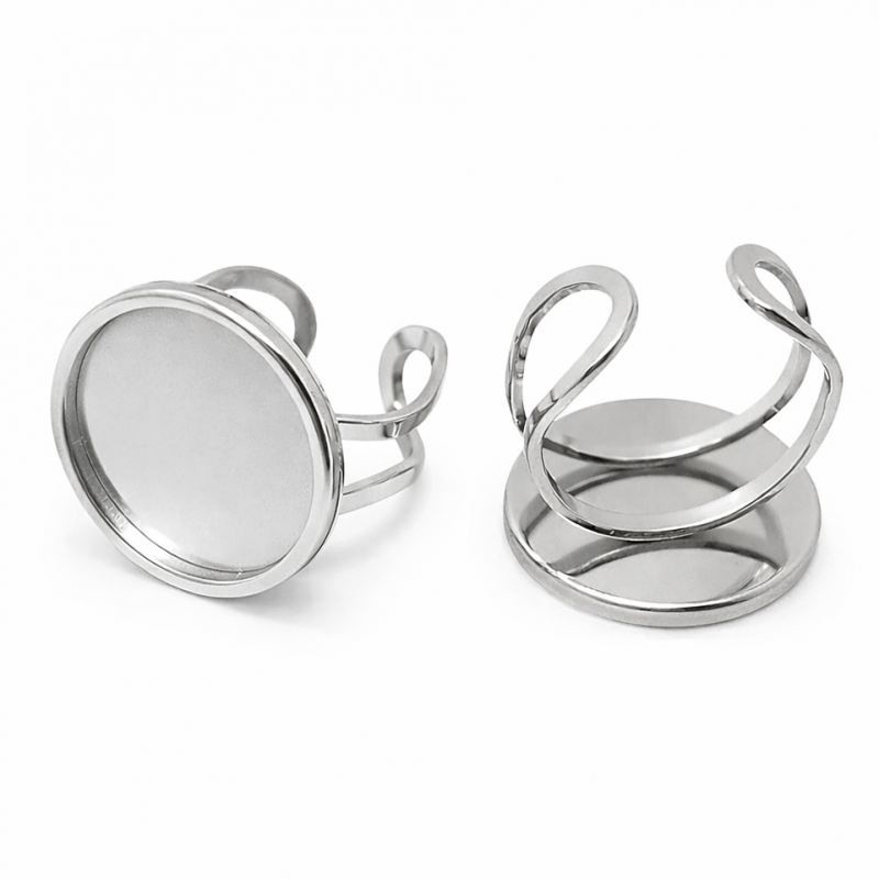 Support Bague Ajustable Argenté en Acier Inoxydable pour Cabochon 18mm