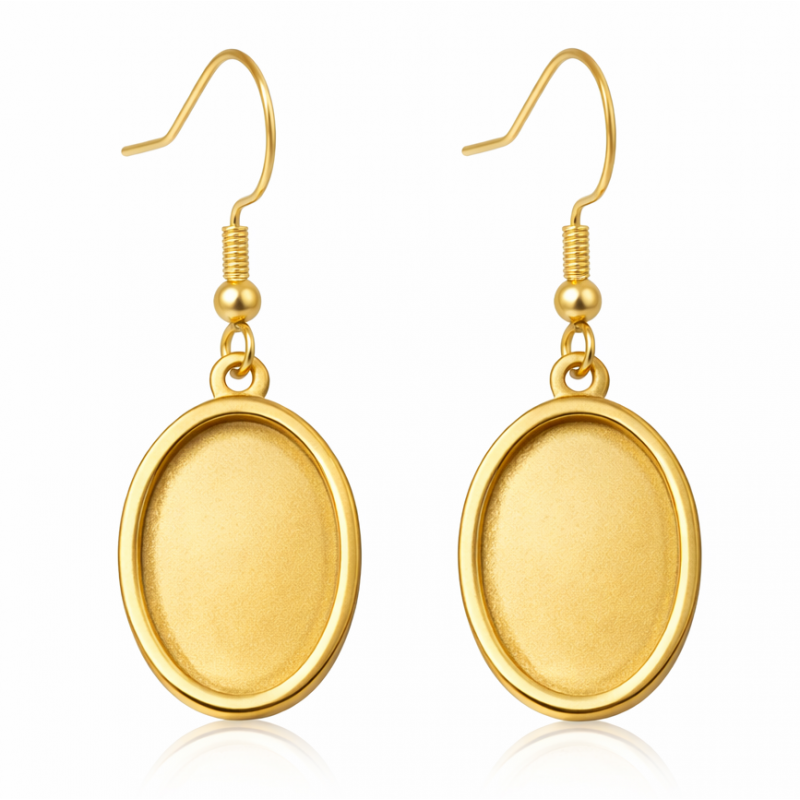 1 Paire de Support Boucle d'Oreille Doré en Acier Inoxydable pour Cabochon 13x18mm