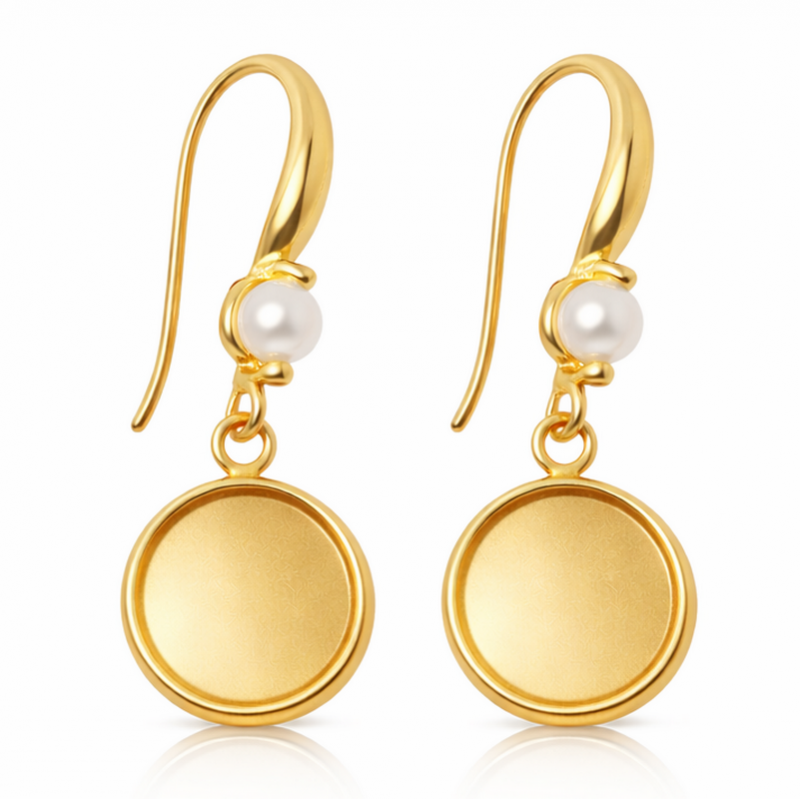 1 Paire de Support Boucle d'Oreille en Acier Inoxydable Doré pour Cabochon 12mm