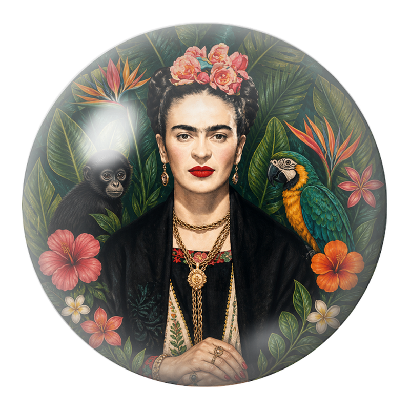 Cabochon en Verre Illustré Frida avec Singe et Ara Tropical 12 à 25mm