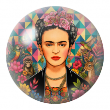 Cabochon en Verre Illustré Frida et Faune sur Mosaïque Colorée 12 à 25mm pour la Création de Bijoux Fantaisie - DIY