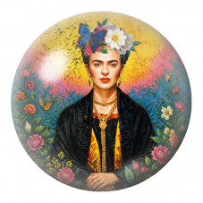 Cabochon en Verre Illustré Frida au Papillon Bleu dans un Jardin Doré 12 à 25mm pour la Création de Bijoux Fantaisie - DIY