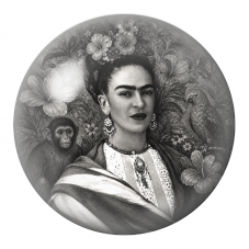 Cabochon en Verre Illustré Frida avec Singe et Perroquet en Noir et Blanc 12 à 25mm pour la Création de Bijoux Fantaisie - DIY