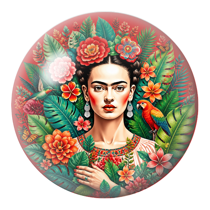 Cabochon en Verre Illustré Frida au Cœur de la Jungle Fleurie 12 à 25mm