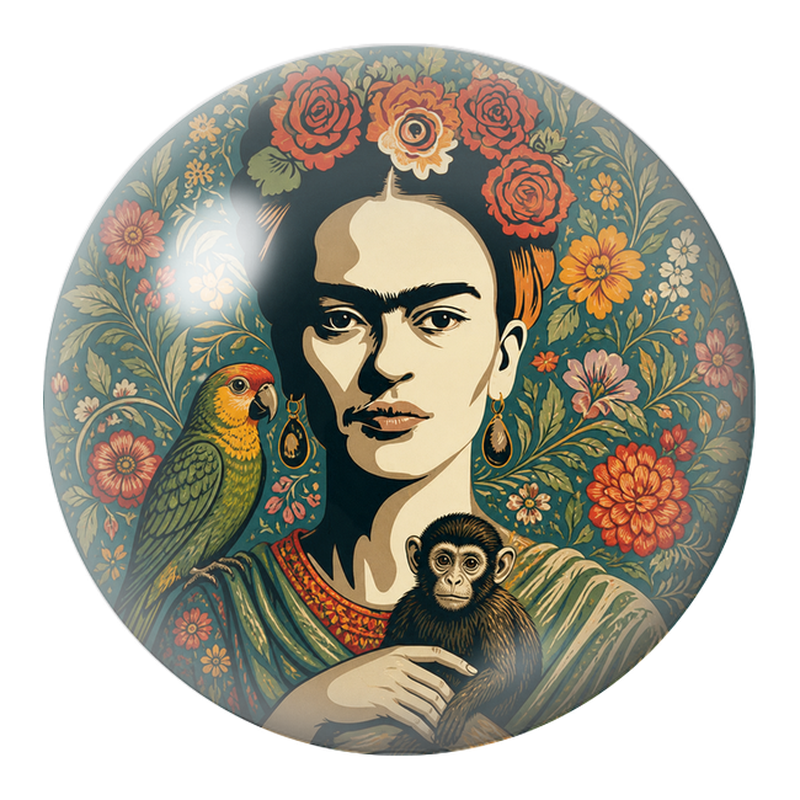 Cabochon en Verre Illustré Frida avec Perroquet et Jeune Singe Vintage 12 à 25mm