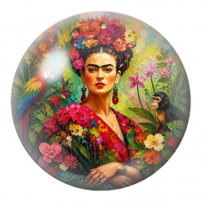 Cabochon en Verre Illustré Frida avec Ara et Jeune Singe en Mosaïque 12 à 25mm pour la Création de Bijoux Fantaisie - DIY