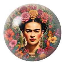 Cabochon en Verre Illustré Frida aux Roses et Oiseaux Colorés 12 à 25mm pour la Création de Bijoux Fantaisie - DIY