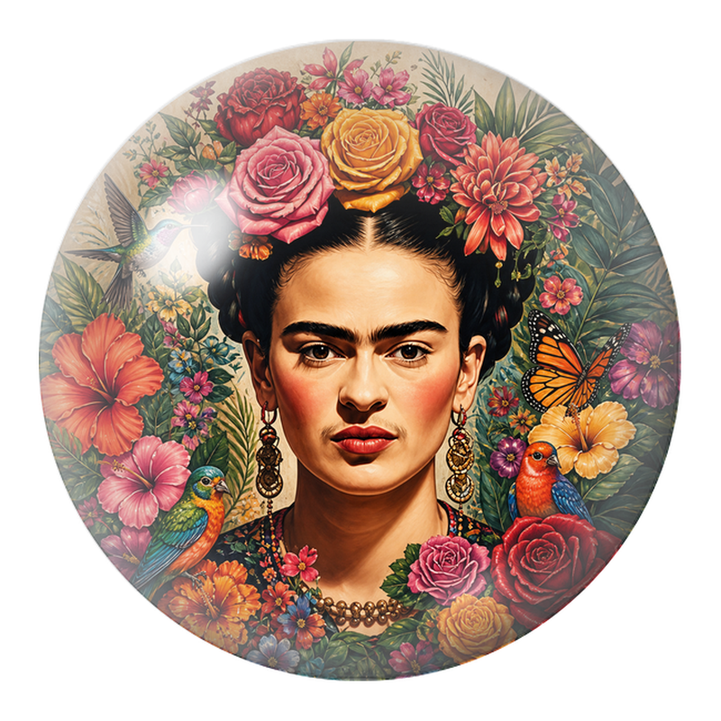 Cabochon en Verre Illustré Frida aux Roses et Oiseaux Colorés 12 à 25mm