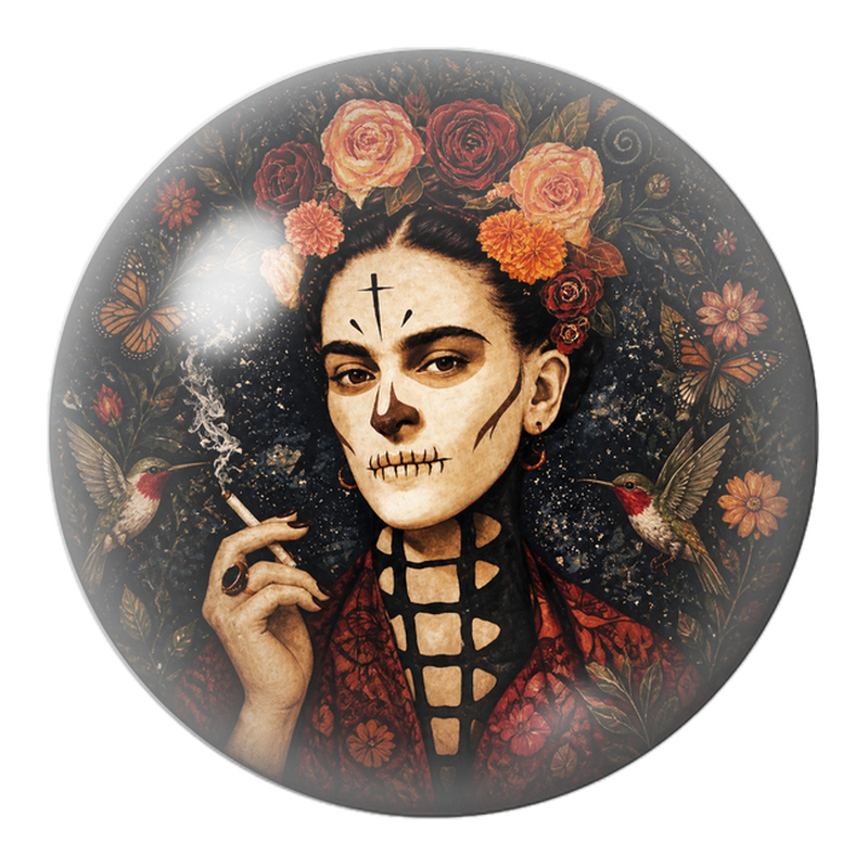Cabochon en Verre Illustré Frida Catrina aux Colibris 12 à 25mm