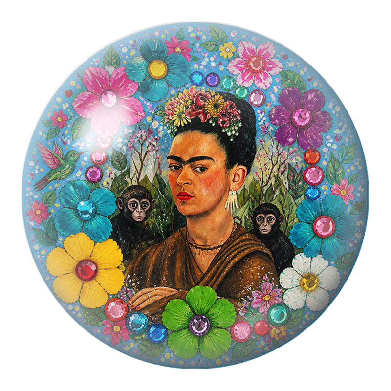 Cabochon en Verre Illustré Frida aux Singes dans un Jardin de Gemmes 12 à 25mm