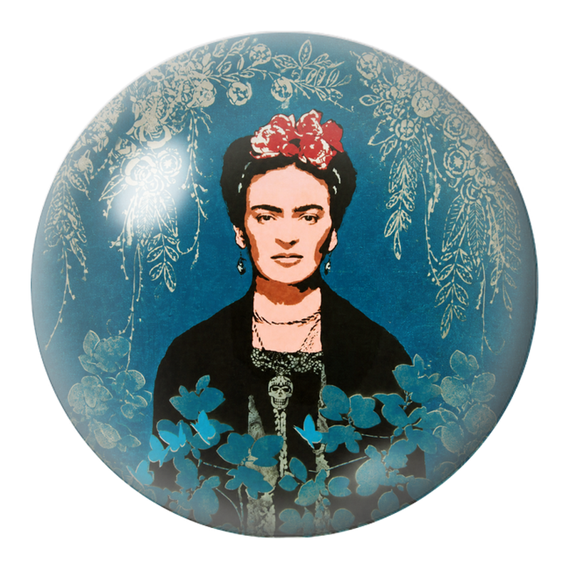 Cabochon en Verre Illustré Frida Vintage aux Fleurs Bleues 12 à 25mm
