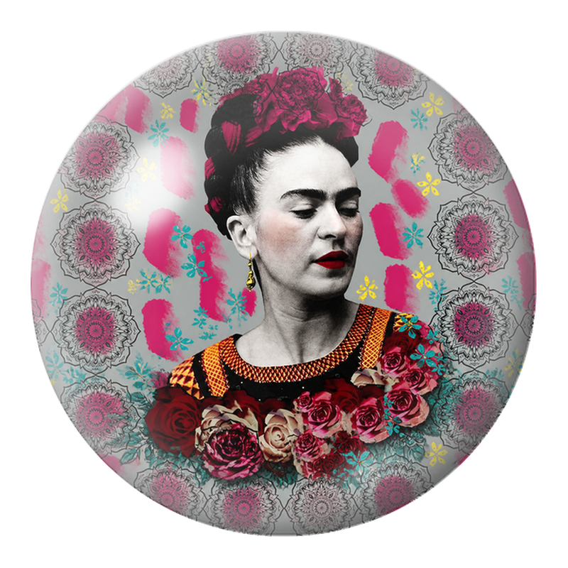 Cabochon en Verre Illustré Frida aux Roses sur Mandalas Roses 12 à 25mm