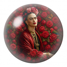 Cabochon en Verre Illustré Frida dans une Roseraie Rouge 12 à 25mm pour la Création de Bijoux Fantaisie - DIY