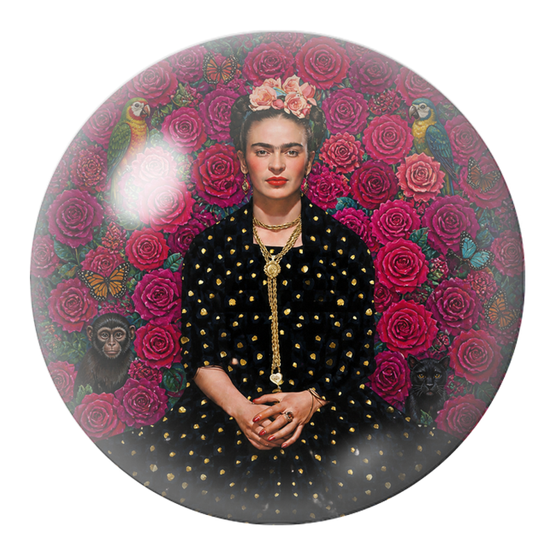 Cabochon en Verre Illustré Frida aux Roses avec Singe et Chat Noir 12 à 25mm