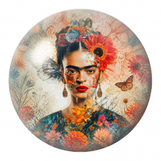 Cabochon en Verre Illustré Frida aux Papillons dans un Jardin d’Automne 12 à 25mm pour la Création de Bijoux Fantaisie - DIY