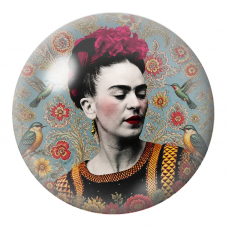 Cabochon en Verre Illustré Frida aux Colibris sur Papier Peint Fleuri 12 à 25mm pour la Création de Bijoux Fantaisie - DIY