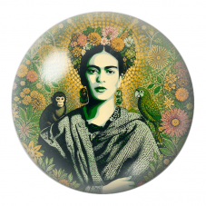 Cabochon en Verre Illustré Frida Verte avec Singe et Perroquet 12 à 25mm pour la Création de Bijoux Fantaisie - DIY
