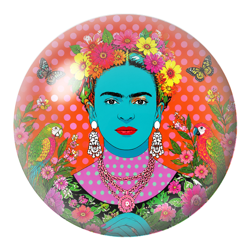 Cabochon en Verre Illustré Frida Pop Turquoise aux Perroquets 12 à 25mm