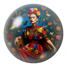 Cabochon en Verre Illustré Frida en Robe Rouge parmi Papillons et Oiseaux 12 à 25mm pour la Création de Bijoux Fantaisie - DIY