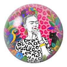 Cabochon en Verre Illustré Frida Fumant avec Ara et Chat Noir 12 à 25mm pour la Création de Bijoux Fantaisie - DIY
