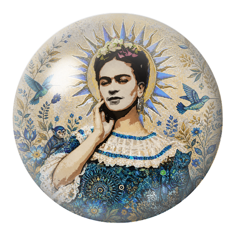 Cabochon en Verre Illustré Frida Solaire avec Colibris, Singe et Chat 12 à 25mm