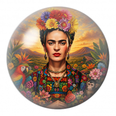 Cabochon en Verre Illustré Frida au Coucher de Soleil avec Ara et Singe 12 à 25mm pour la Création de Bijoux Fantaisie - DIY