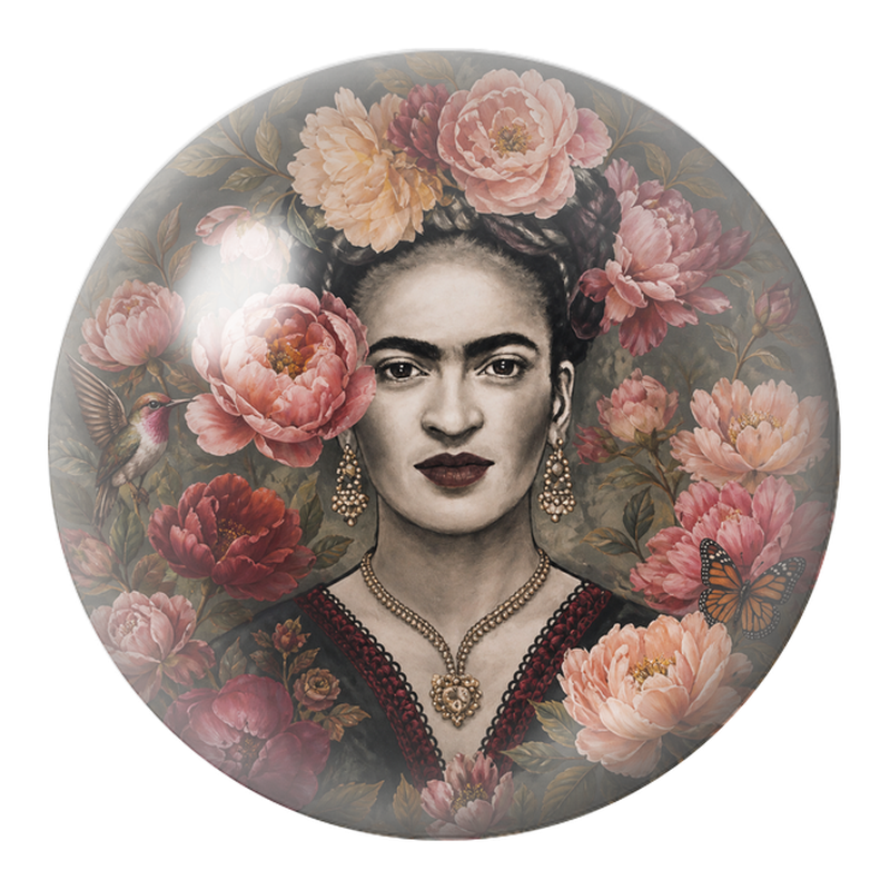 Cabochon en Verre Illustré Frida aux Pivoines et Papillon 12 à 25mm