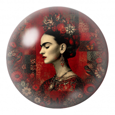 Cabochon en Verre Illustré Frida de Profil dans un Jardin Rouge 12 à 25mm pour la Création de Bijoux Fantaisie - DIY