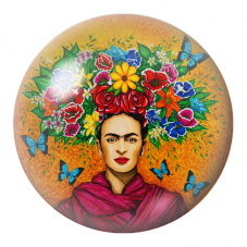 Cabochon en Verre Illustré Frida aux Papillons Bleus et Couronne Fleurie 12 à 25mm pour la Création de Bijoux Fantaisie - DIY