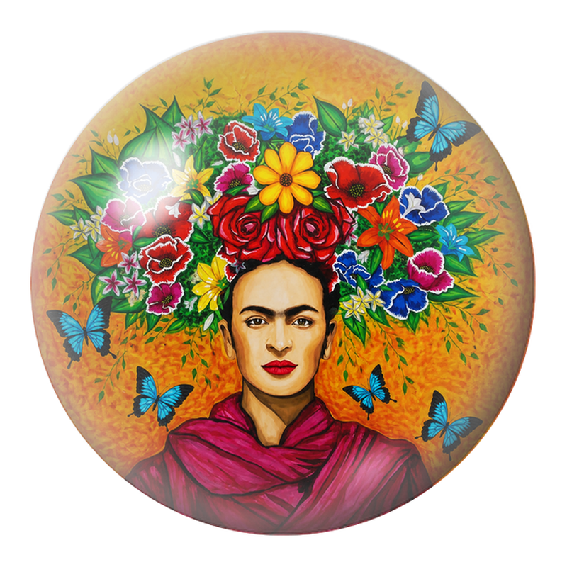Cabochon en Verre Illustré Frida aux Papillons Bleus et Couronne Fleurie 12 à 25mm