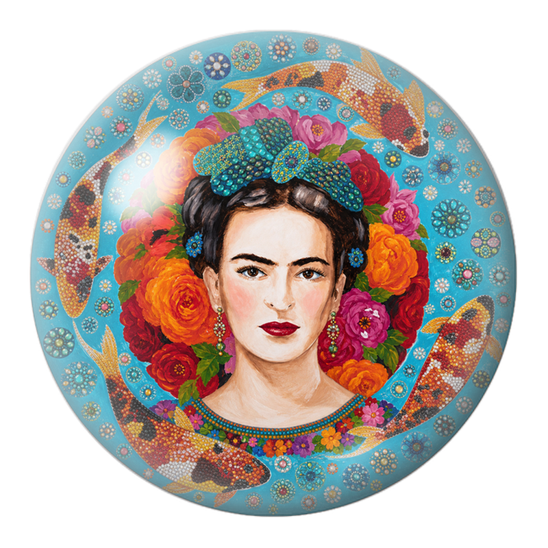 Cabochon en Verre Illustré Frida aux Carpes Koï dans un Écrin Turquoise 12 à 25mm