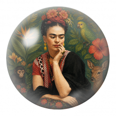 Cabochon en Verre Illustré Frida Songeuse avec Singe, Perroquet et Faon 12 à 25mm pour la Création de Bijoux Fantaisie - DIY