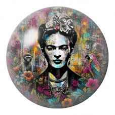 Cabochon en Verre Illustré Frida Street Art avec Singe et Ara 12 à 25mm pour la Création de Bijoux Fantaisie - DIY
