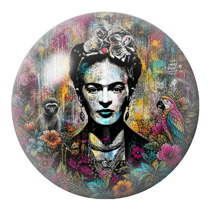 Cabochon en Verre Illustré Frida Street Art avec Singe et Ara 12 à 25mm