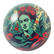 Cabochon en Verre Illustré Frida Verte aux Perroquets et Fleurs Rouges 12 à 25mm pour la Création de Bijoux Fantaisie - DIY