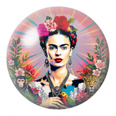 Cabochon en Verre Illustré Frida avec Singe, Jaguar et Oiseau Tropical 12 à 25mm pour la Création de Bijoux Fantaisie - DIY