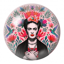Cabochon en Verre Illustré Frida au Cœur Fleuri avec Deux Colibris 12 à 25mm pour la Création de Bijoux Fantaisie - DIY