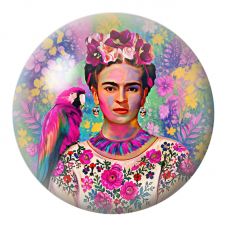 Cabochon en Verre Illustré Frida Colorée avec Ara Rose 12 à 25mm pour la Création de Bijoux Fantaisie - DIY