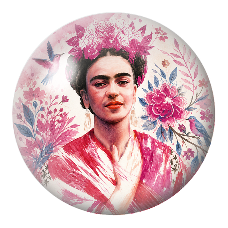 Cabochon en Verre Illustré Frida Aquarelle aux Oiseaux Roses 12 à 25mm
