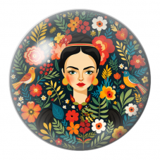 Cabochon en Verre Illustré Frida Folk aux Oiseaux et Fleurs Colorées 12 à 25mm pour la Création de Bijoux Fantaisie - DIY